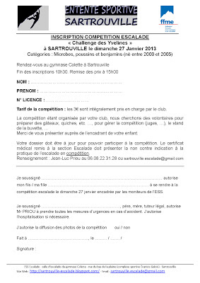 2e étape du challenges des Yvelines à Sartrouville 2013 : feuille d’inscription